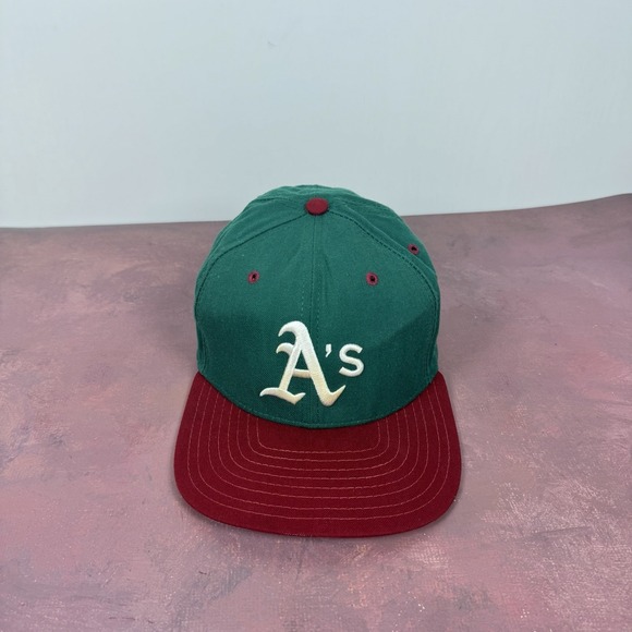 RARE Vintage 80-90s New Era Oakland Athletics A's Snapback‎ Hat USA Green/Maroon
